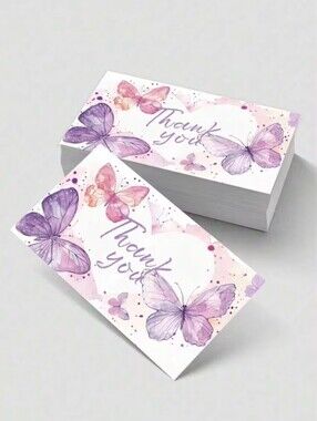 25 PCS Butterfly Watercolor Thank You Business Cards